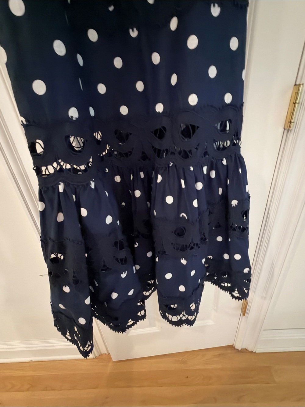 Self Portrait Navy White linen and lace Polka Dot Belted Dress - Picture 2 of 3
